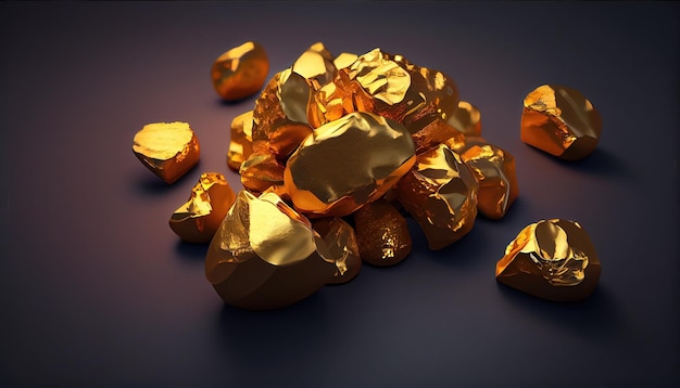 Photo shiny gold nuggets created with generative ai