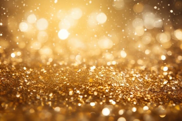 Shiny Gold Specs Glittering Dust Particles in Abstract Bokeh Background for Designers