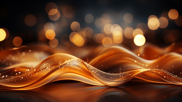 Shiny gold waves with sparkling lights in the background generative ai