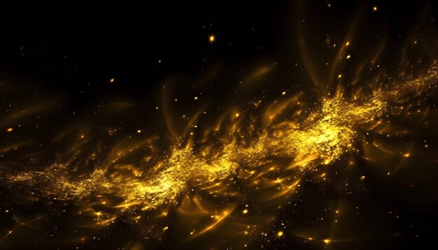 shiny golden particles with light streak