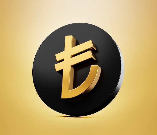 Shiny golden Turkish Lira Sign TL currency symbol Turkish Money 3d illustration isolated background