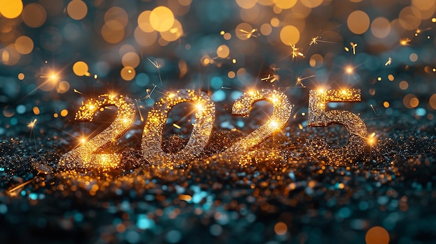 Photo shiny happy new year 2025 text effect mockup with cesiumbulgy style