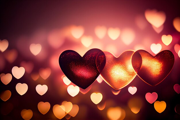 Shiny hearts bokeh light Valentine's day background Valentines day concept Generative AI