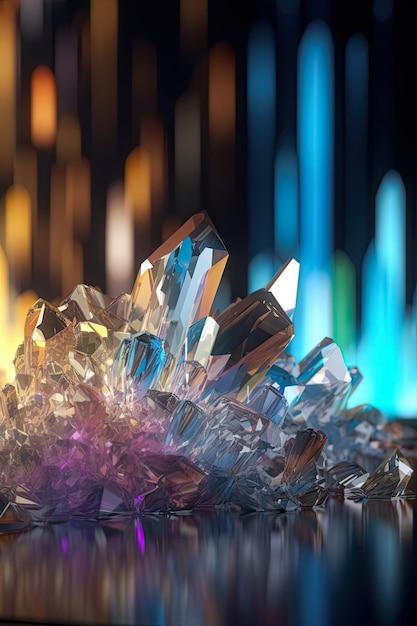 Shiny iridescent crystal glass prisms with color spectrum rays abstract background Generative AI