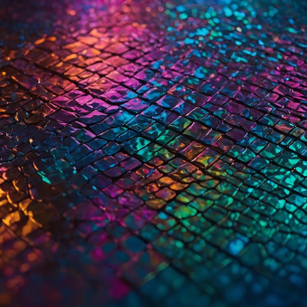 Photo shiny iridescent surface with a colorful reflection of the colors of the rainbow