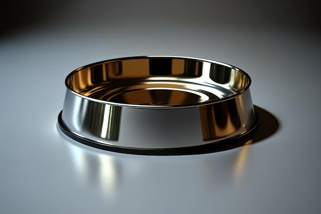 Shiny metal bowl resting on a wooden table Generative AI
