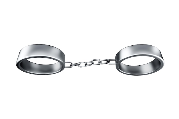 Photo shiny metal chrome handcuffs on a white background 3d render 3d illustration