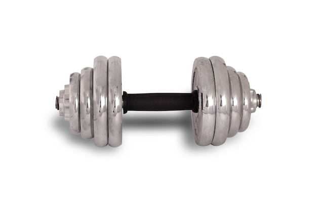 Shiny metal dumbbell sports isolated