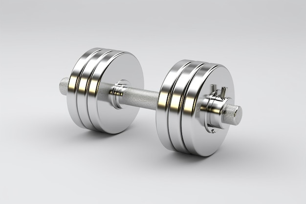 shiny metal dumbbell on white background