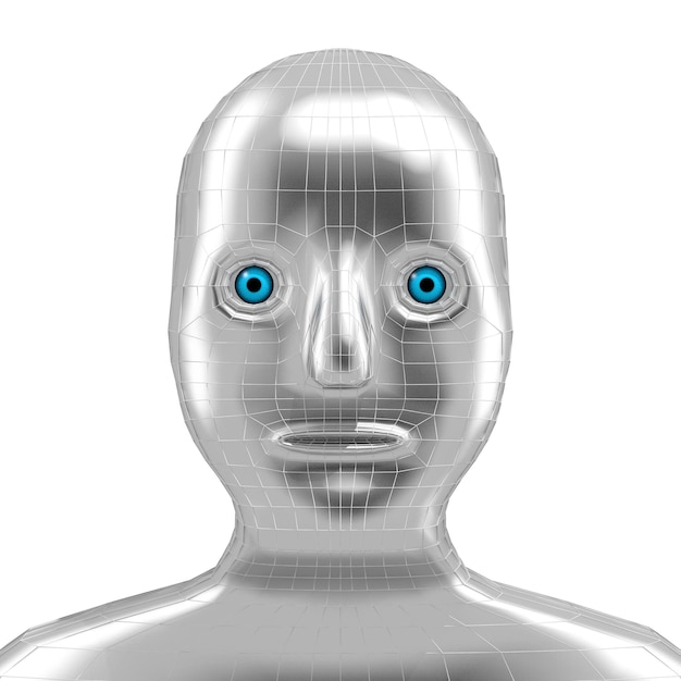 Фото Блестящий металлический робот-гуманоид 3d иллюстрация