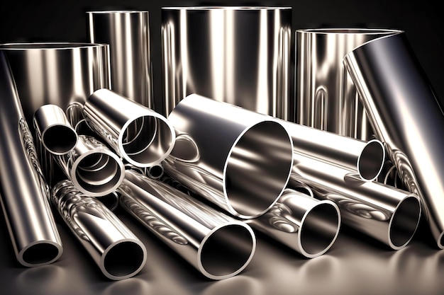 Shiny metal pipes manufactured by aluminum industry factory