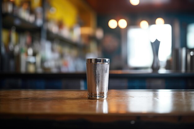 Photo shiny metal shaker shadowy bar background