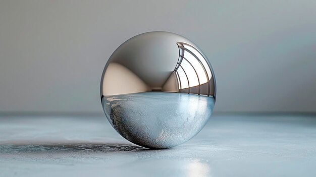 Shiny metallic sphere on soft gray backdrop created with Generative AI technology