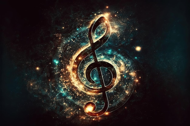 Shiny musical notation symbol background perfect for music concert generative ai