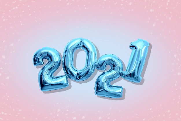 Shiny numbers 2021, happy new year concept Flat Lay Pastel shades.