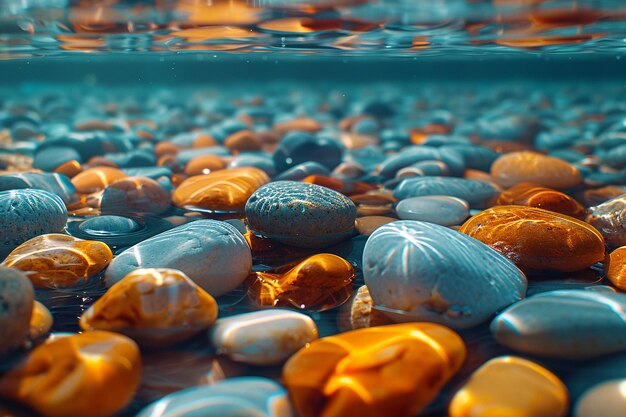 Photo shiny pebbles in clear water stream