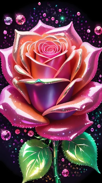 Shiny pink rose flower decorative wallpaper background