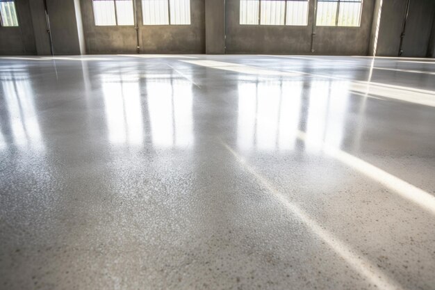 Shiny polished concrete floor in a building