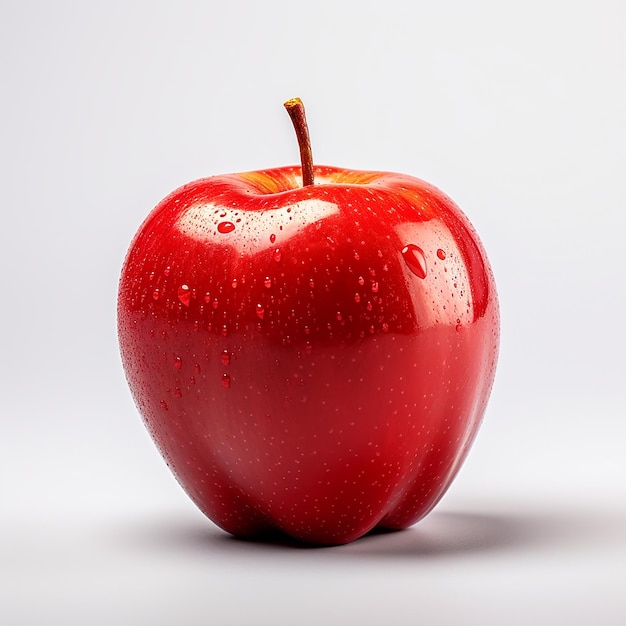 Shiny Red Apple on Wooden Table