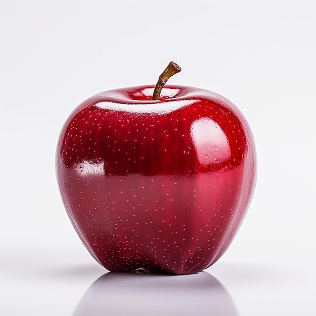 Shiny Red Apple on Wooden Table