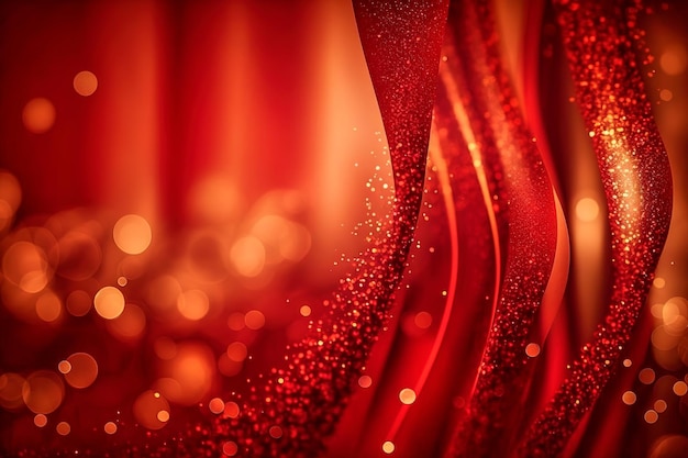 Photo shiny red gold glitter in abstract defocused background space for copy christmas and new year texture generative ai