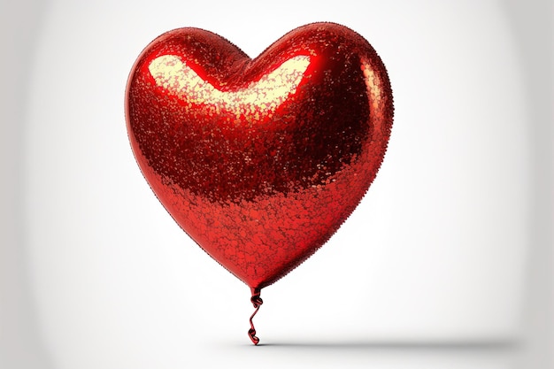 A shiny red heart shaped balloon floating in the air generative AI