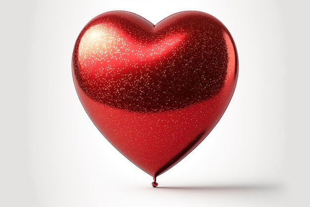 A shiny red heart shaped balloon on a white background generative AI