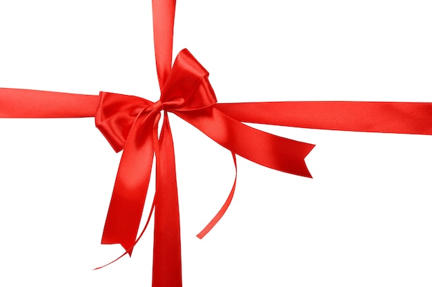 Shiny red ribbon with bow isolated on white