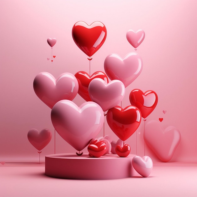 shiny romantic love hearts valentine day pink love AI generated