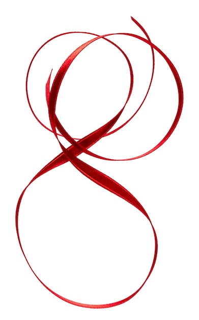 Блестящая атласная лента красного цвета на белом фоне крупным планом Изображение ленты для декоративного дизайна