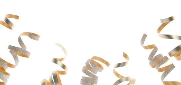 Shiny serpentine streamers on white background Festive decor