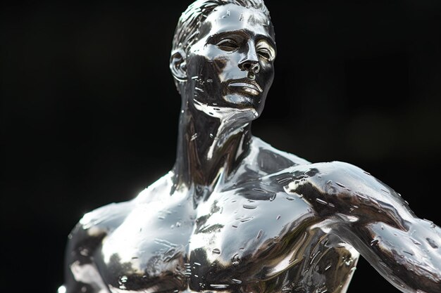 Photo shiny silver human statue generative ai