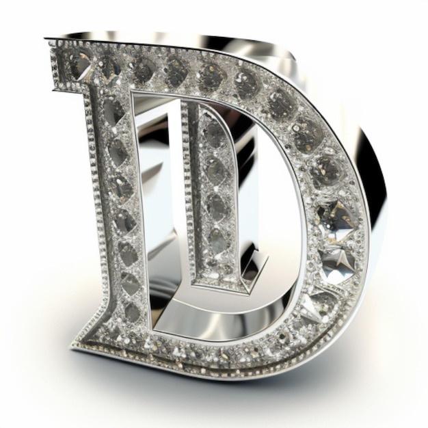 a shiny silver letter d that is embossed with diamonds