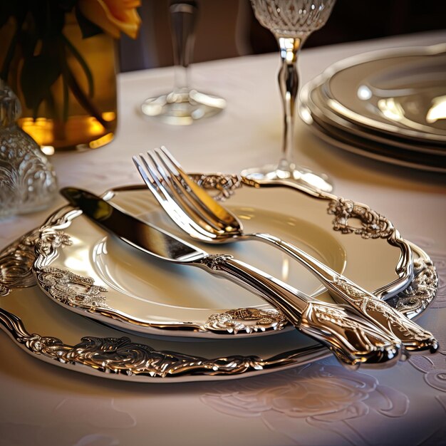 Photo shiny silverware on a table