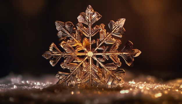 Shiny snowflake decoration on frosty winter night generated by AI