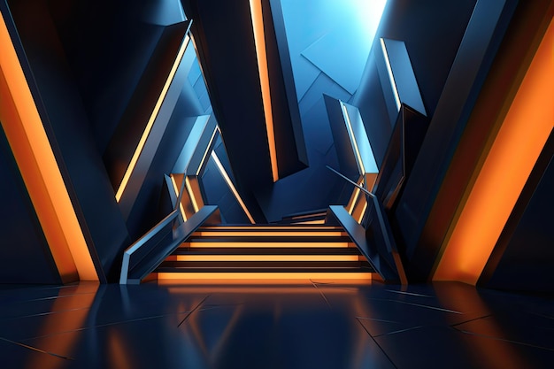 Shiny space rendering of stairs for a futuristic entrance Generative Ai