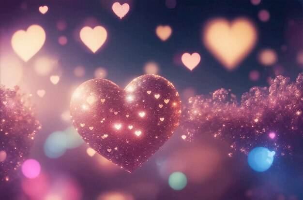 Shiny sparkling shimmering of small hearts Abstract background Bokeh Generative AI