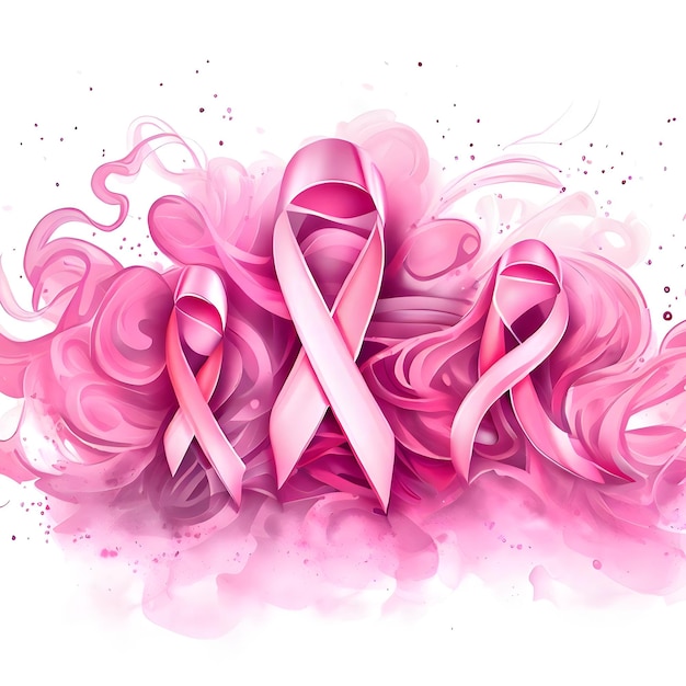 Shiny splashed pink ribbon for breast cancer awareness