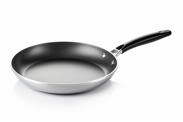 Shiny Stainless Steel Frying Pan Isolated on White Background Generative AI