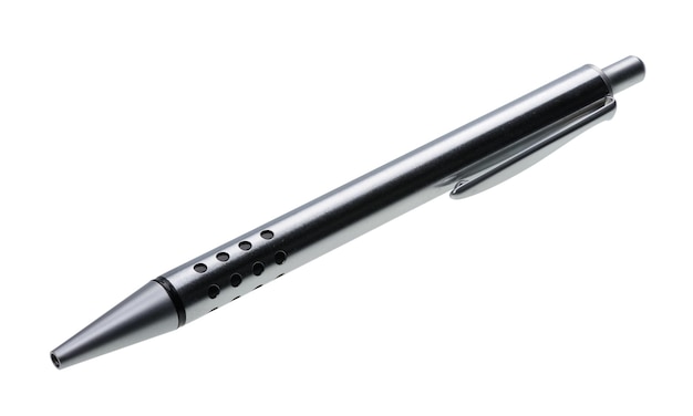 Shiny steel ballpoint pen hyper DoF isolated