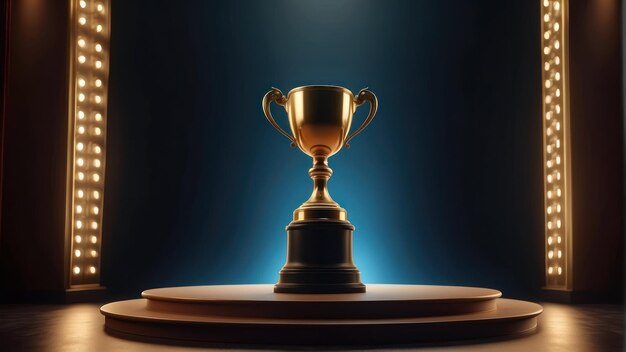 Shiny trophy cup on a dark background