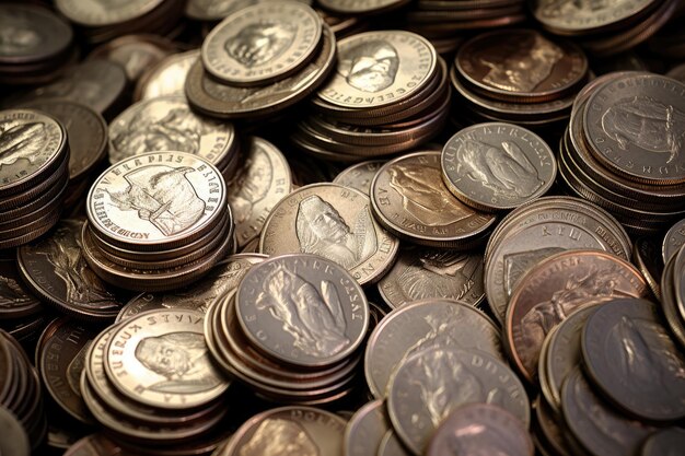 Photo shiny us coins on white background