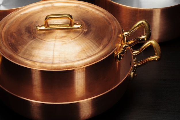 Shiny vintage copper cookware