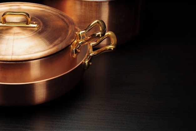 Shiny vintage copper cookware