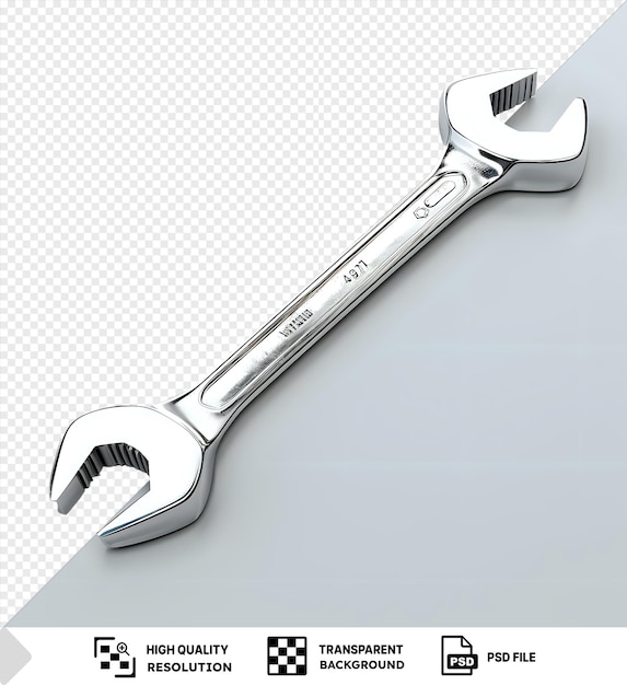a shiny wrench resting on an isolated white background