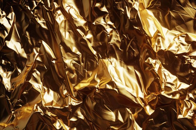 Shiny wrinkled golden foil texture Crumpled metal background metal