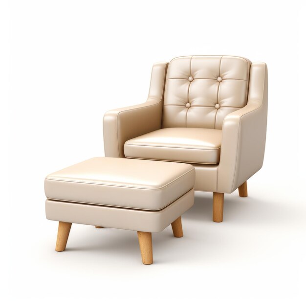 Shinyglossy Beige Chair And Ottoman 3d Render