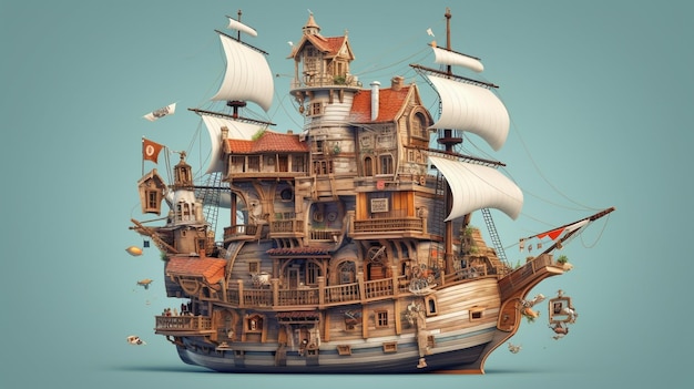 ship 3d AI illustration