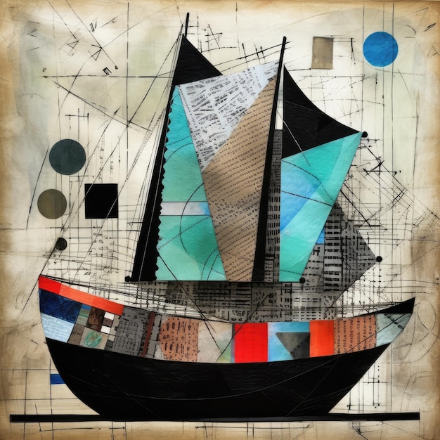 ship abstract wall decor tattoo design retro vintage pastel lines shapes background office