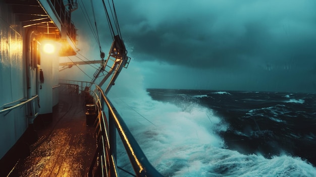 Photo ship braves tempestuous sea amidst threat of an impending storm